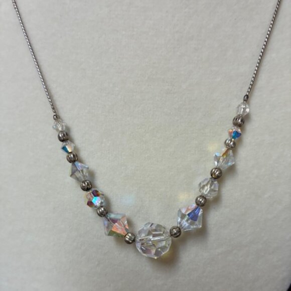 Necklace - faux crystal beads on silver tone chain. - Picture 2 of 4